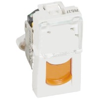 Розетка RJ45 кат. 6A UTP 1 модуль белая с оранжевой шторкой Legrand Mosaic