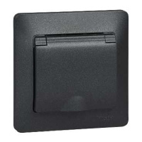 Розетка с заземлением со шторками с крышкой IP20 в сборе Systeme Electric Glossa Антрацит