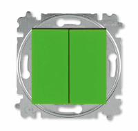 Переключатель двухклавишный зелёный / дымчатый чёрный ABB Levit