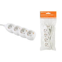Удлинитель бытовой, 4 гнезда с заземлением, ПВС3х1.0 - 3м, 16A, 250V, IP20 / белый TDM У03