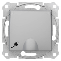 Розетка 1-я с заземлением с защитными шторками с крышкой Schneider Electric Sedna Алюминий