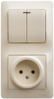 Блок: Розетка + 2-клавишный выключатель с подсветкой Schneider Electric Glossa Бежевый
