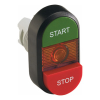 Кнопка двойная MPD15-11R зеленая/красная-выступающая красная выступающая линза с текстом START/STOP ABB