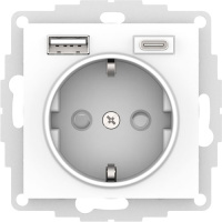 Розетка 16А с 2 USB A+C 5В/2,4А/3,0А 2х5В/1,5А механизм Schneider Electric AtlasDesign Белый