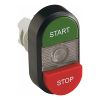 Кнопка двойная MPD15-11С зеленая/красная-выступающая прозрачная линза с текстом START/STOP ABB