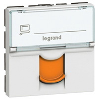 Розетка RJ45 кат. 6A STP 2 модуля белая с оранжевой шторкой Legrand Mosaic