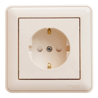 Розетка с заземлением с защитными шторками в сборе с рамкой Wessen 59 Слоновая кость