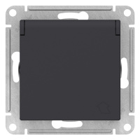 Розетка с заземлением со шторками с крышкой 16A IP20 механизм Schneider Electric AtlasDesign Карбон