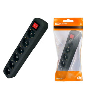 Колодка розеточная с выключателем 6 гнезд с заземлением 16A 250V IP20 черная TDM