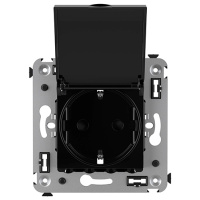 Розетка с крышкой в стену, 2P+E, с з/ш, "Avanti", "Черный квадрат" DKC