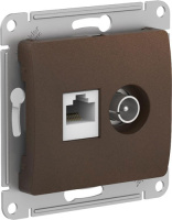 Розетка двойная ТВ + компьютерная RJ45 кат. 5Е механизм Systeme Electric Glossa Шоколад