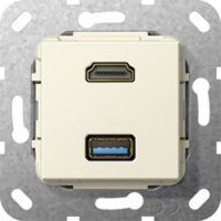 Разъем HDMI High Speed with Ethernet + USB 3.0 A инвертирующий адаптер Gira System-55 Кремовый глянец