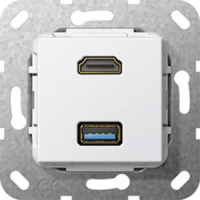 Разъем HDMI High Speed with Ethernet и USB 3.0 тип A инвертирующий адаптер Gira System-55 E22 F100 Белый глянец