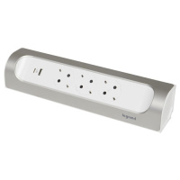 Удлинитель угловой с заземлением 3 розетки без кабеля, с 2xUSB A+C (3А) зарядками  Legrand Белый/Алюминий