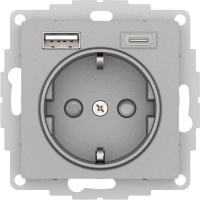 Розетка 16А c 2 USB A+C 5В/2,4А/3,0А 2х5В/1,5А механизм Schneider Electric AtlasDesign Алюминий