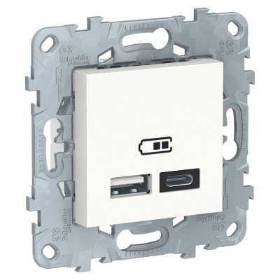 Розетка USB 2-местная, тип А+С, 5 В / 2400 мА Schneider Electric Unica New Белый Schneider Electric  NU501818