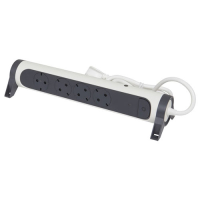 Удлинитель с заземлением 4 розетки с кабелем 1,5 м., с индикацией потребляемой мощности и защитой от перегрузки, кнопкой включения и поворотным основанием черный  Legrand Белый/Черный Legrand  694525