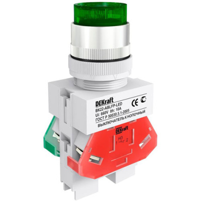 Выключатель кнопочный ABLFP 22мм LED зеленый 24В AC/DC DEKraft ВK-22 DEKraft  25069DEK