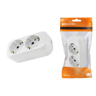 Колодка розеточная 2 гнезда с заземлением 16A 250V IP20 белая TDM TDM ELECTRIC  SQ1806-0015