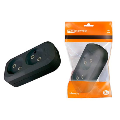 Колодка розеточная 2 гнезда без заземления 10A 250V IP20 черная TDM TDM ELECTRIC  SQ1806-0112