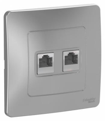 Розетка двойная компьютерная скрытой установки RJ45 кат.5E Systeme Electric Blanca Алюминий Systeme Electric Blanca BLNIS045453