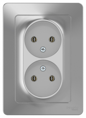 Розетка двойная без заземления без шторок скрытой установки 16A 250В Systeme Electric Blanca Алюминий Systeme Electric Blanca BLNRS000023