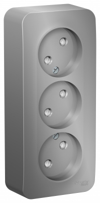 Розетка 3-я без заземления со шторками накладного монтажа с изолирующей пластиной 16A 250В Systeme Electric Blanca Алюминий Systeme Electric Blanca BLNRA001313