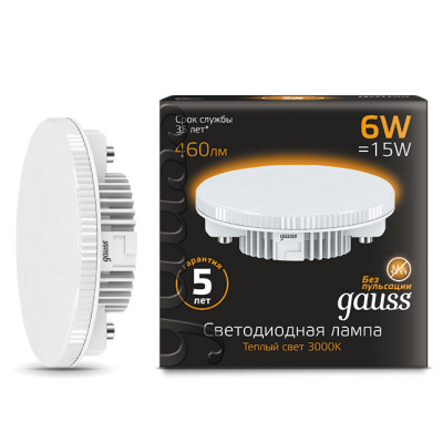 Лампа светодиодная GX53 150-265В 6Вт 3000К Gauss Gauss Tablet GX53 108008106