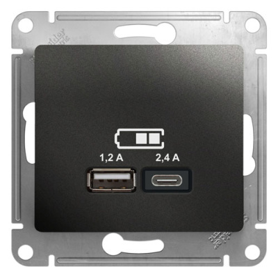 Розетка USB A+С, 5В/2,4А 2х5В/1,2 А механизм Systeme Electric Glossa Антрацит Systeme Electric Glossa GSL000739