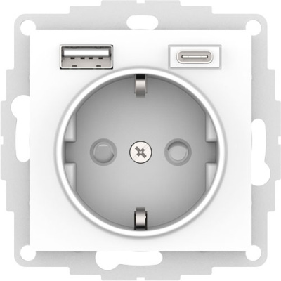Розетка 16А с 2 USB A+C 5В/2,4А/3,0А 2х5В/1,5А механизм Schneider Electric AtlasDesign Белый Systeme Electric AtlasDesign ATN000132