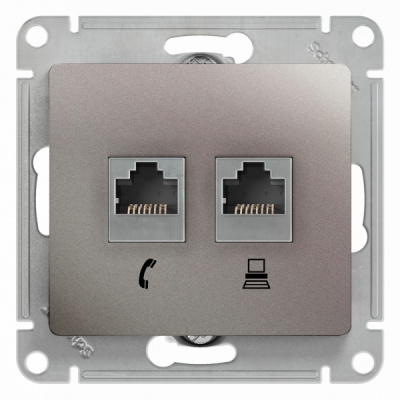 Розетка двойная RJ11+RJ45 кат.5E механизм Systeme Electric Glossa Платина Systeme Electric Glossa GSL001285