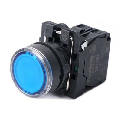 Systeme Electric Кнопка SB5 с подсвет в сборе модуль 22мм синяя пластик 230-240ВAC 1НО Systeme Electric  SB5AW36M1