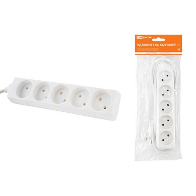 Удлинитель бытовой, 5 гнезд без заземления, ПВС2х0.75 - 3м, 10A, 250V, IP20 / белый TDM У5 TDM ELECTRIC  SQ1303-0221