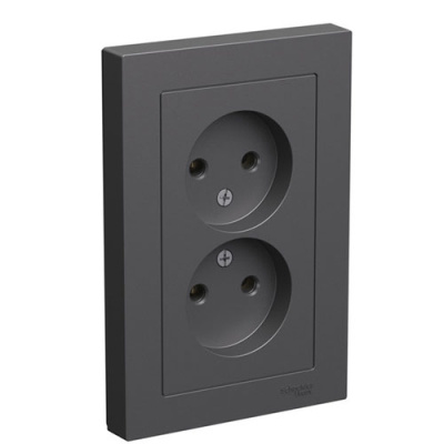 SE AtlasDesign Розетка двойная без заземления  16А Базальт в сборе Systeme Electric AtlasDesign ATN001420