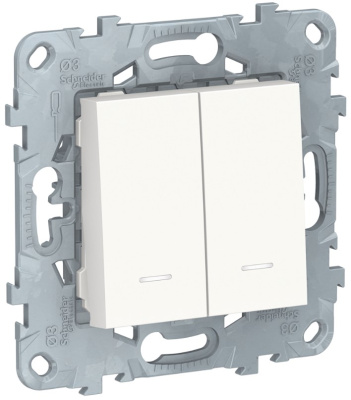 Выключатель 2-клавишный 2 модуля с подсветкой 2 х сх.1A Schneider Electric Unica New Белый Schneider Electric Unica New NU521118N