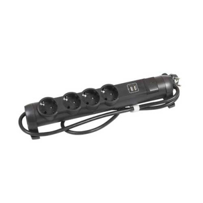 Legrand Многорозеточный блок с 2хUSB+4x2К+З - с кабелем длиной 1,5 м черный Legrand  694616