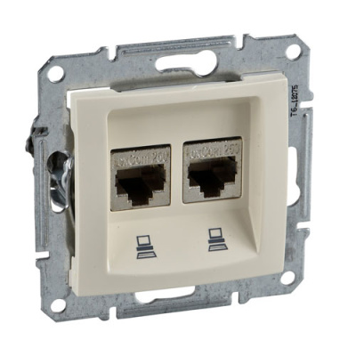 Розетка компьютерная 2-ая RJ45 кат.5e UTP неэкранированная Schneider Electric Sedna Бежевый Schneider Electric Sedna SDN4400147
