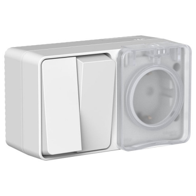 О/У Блок: Розетка з/к со шторками 16А выключатель 2-клав.10А AtlasDesign Profi54 Серый Systeme Electric AtlasDesign Profi54 ATN543074