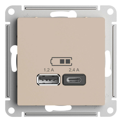 SE AtlasDesign Розетка USB Песочный A+С 5В/24А 2х5В/12А механизм Systeme Electric AtlasDesign ATN001239