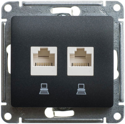 Розетка двойная компьютерная RJ45+RJ45 кат.5E механизм Systeme Electric Glossa Антрацит Systeme Electric Glossa GSL000785KK