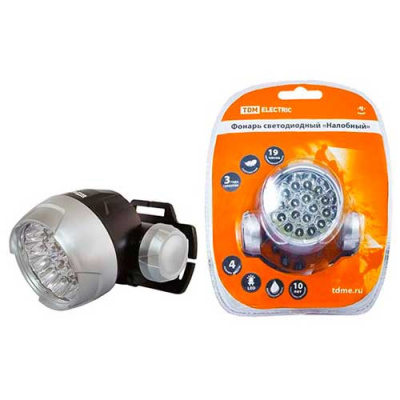 Фонарь 23LED, 5000K, 69Lm, 3xAAA, IP22 / пластик, черный TDM "Налобный" TDM ELECTRIC  SQ0350-0005