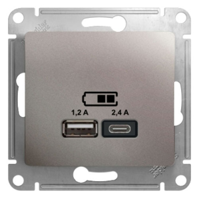 Розетка USB A+С, 5В/2,4А 2х5В/1,2 А механизм Systeme Electric Glossa Платина Systeme Electric Glossa GSL001239