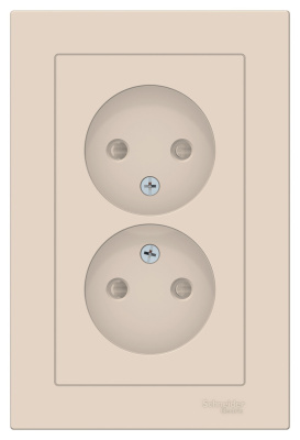 Розетка двойная без заземления со шторками16A в сборе Schneider Electric AtlasDesign Бежевый Systeme Electric AtlasDesign ATN000222