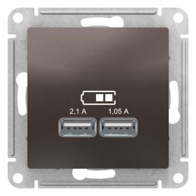 Розетка USB 5В 1 порт x 2,1A 2 порта х 1,05A механизм Schneider Electric AtlasDesign Мокко Systeme Electric AtlasDesign ATN000633