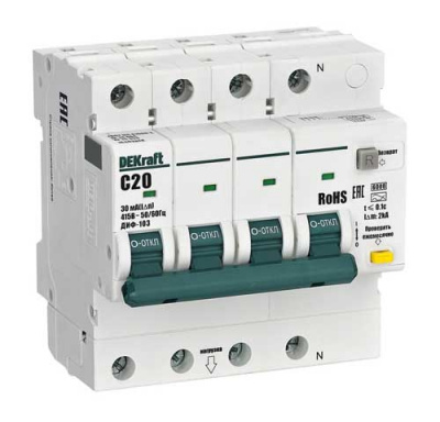 DEKraft ДИФ-103 Дифавтомат 3P+N 20А 30мА AC C 6кА DEKraft ДИФ-103 16402DEK