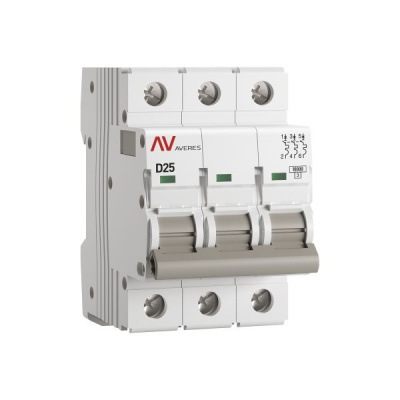 Выключатель автоматический AV-10 3P 25A (D) 10kA EKF AVERES EKF  mcb10-3-25D-av