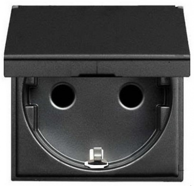 Розетка с заземлением с защитными шторками с крышкой 2 мод ABB NIE Zenit Антрацит N2288.1 AN ABB Zenit 2CLA228810N1801