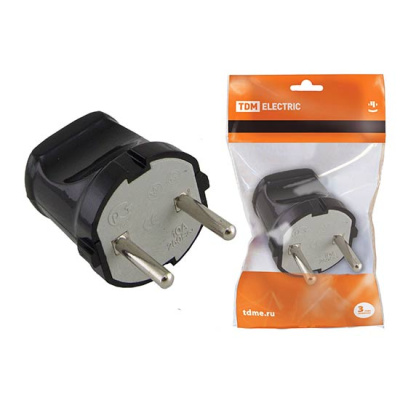 Вилка без заземления 6A 250V IP20 черная TDM TDM ELECTRIC  SQ1806-0002