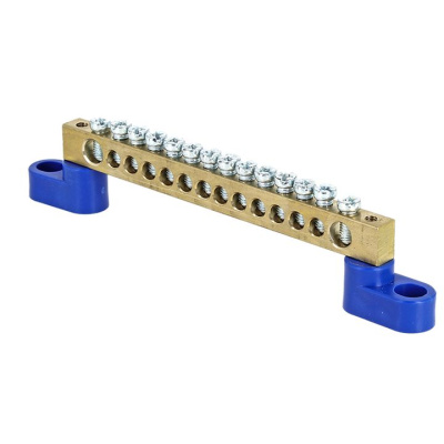 Шина "0" 6х9мм 14 отверстий латунь 2 синих угловых изолятора EKF PROxima N EKF PROxima sn0-63-14-2