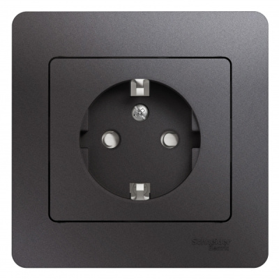 Розетка с заземлением со шторками 16A 250В в сборе Systeme Electric Glossa Графит Systeme Electric Glossa GSL001344